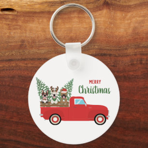 Merry kerst French Bulldogs Red Pickup Truck Sleutelhanger