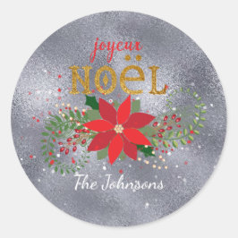 Merry kerst French Silver Glass Glitter Ronde Sticker