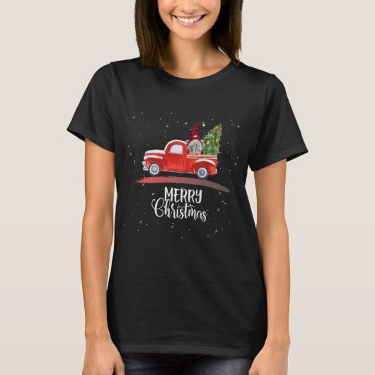 Merry kerst Garden Gnome Red Truck T-shirt (Voorkant)