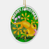 Merry kerst gele hagedis keramisch ornament (Rechts)