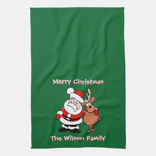 Merry kerst - Gepersonaliseerde Groene Tea Theedoek (Verticaal)