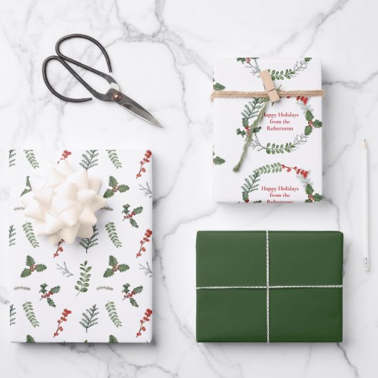 Merry kerst - Gepersonaliseerde Holiday Greenery Inpakpapier Vel (Voorkant)