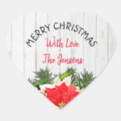 Merry kerst - Gepersonaliseerde Poinsettia Hart Sticker (Voorkant)