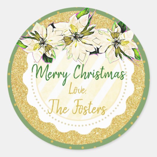 Merry kerst - Gepersonaliseerde Poinsettia Sticker (Voorkant)