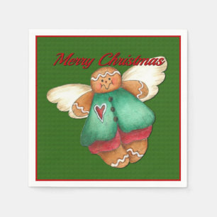 Merry kerst Gingerbrood Angel Green Napkins Servetten