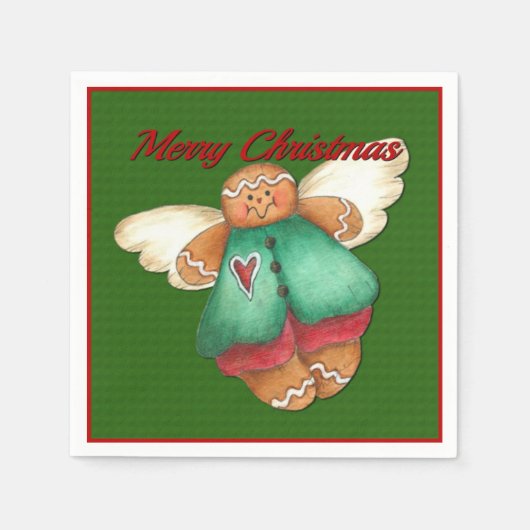 Merry kerst Gingerbrood Angel Green Napkins Servetten (Voorkant)