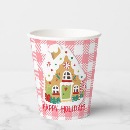 Merry kerst Gingerbrood House Pink Gingham Papieren Bekers