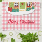 Merry kerst Gingerbrood House Pink Gingham Theedoek (Gevouwen)