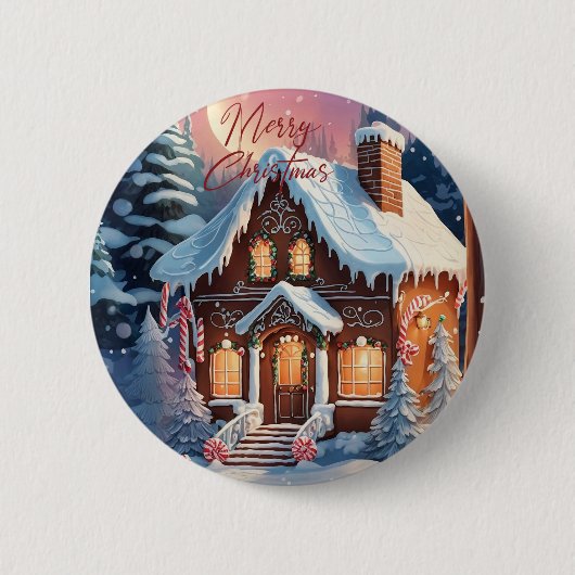 Merry kerst Gingerbrood House Ronde Button 5,7 Cm (Voorkant)