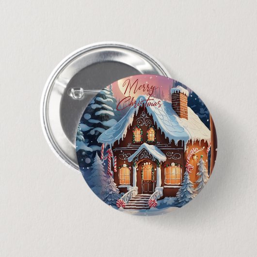 Merry kerst Gingerbrood House Ronde Button 5,7 Cm (Voorkant /achterkant)
