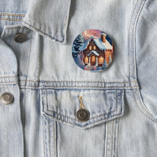 Merry kerst Gingerbrood House Ronde Button 5,7 Cm (In situ)