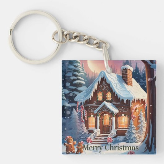 Merry kerst Gingerbrood House Sleutelhanger (Voorkant)