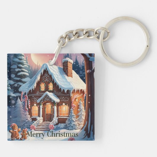 Merry kerst Gingerbrood House Sleutelhanger (Achterkant)