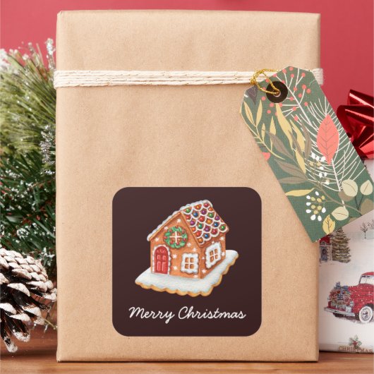 Merry kerst Gingerbrood House Vierkante Sticker (Feestdagen)