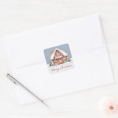 Merry kerst Gingerbrood House Vierkante Sticker (Envelop)