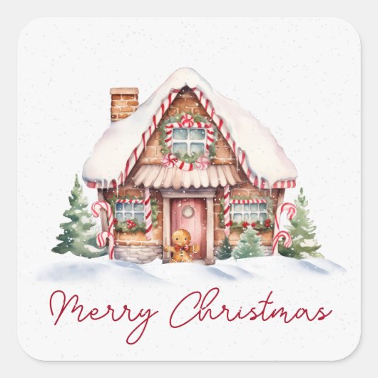 Merry kerst Gingerbrood House Vierkante Sticker (Voorkant)