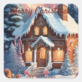 Merry kerst Gingerbrood House Vierkante Sticker