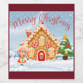 Merry kerst Gingerbrood House Wijn Etiket (Enkel label)