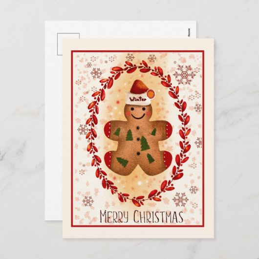 Merry kerst Gingerbrood Man Feestdagenkaart (Voorkant / Achterkant)