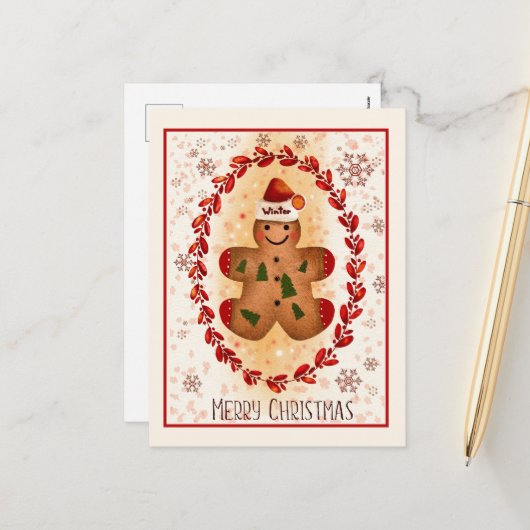 Merry kerst Gingerbrood Man Feestdagenkaart (Voorkant / Achterkant in situ)