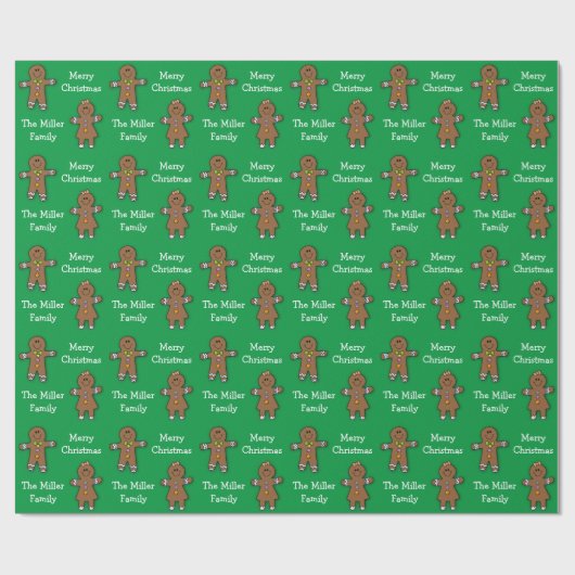 Merry kerst Gingerbrood Man Green Custom Cadeaupapier (Vlak)