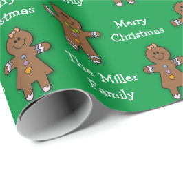 Merry kerst Gingerbrood Man Green Custom Cadeaupapier