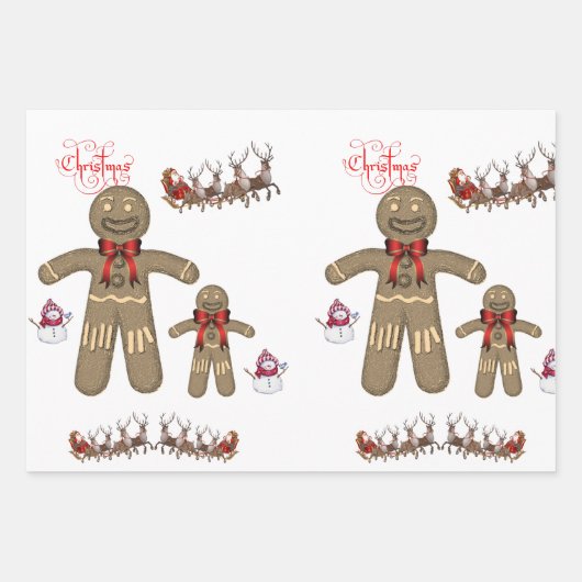 Merry kerst Gingerbrood Man Inpakpapier Vel (Voorkant 3)