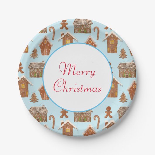 Merry kerst Gingerbrood Patroon Papieren Bordje (Voorkant)