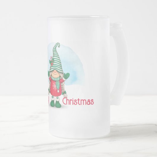 Merry kerst gnome matglas bierpul (Voorkant rechts)