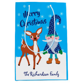 Merry kerst Gnome Snowflakes Deer Name Medium Cadeauzakje