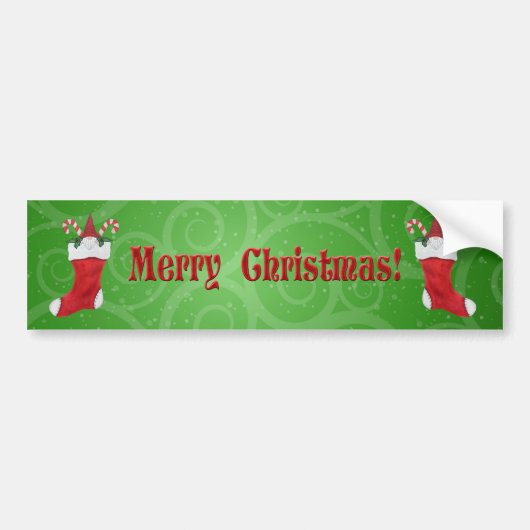 Merry kerst gnomen Red Stockings Green Swirls Bumpersticker (Voorkant)
