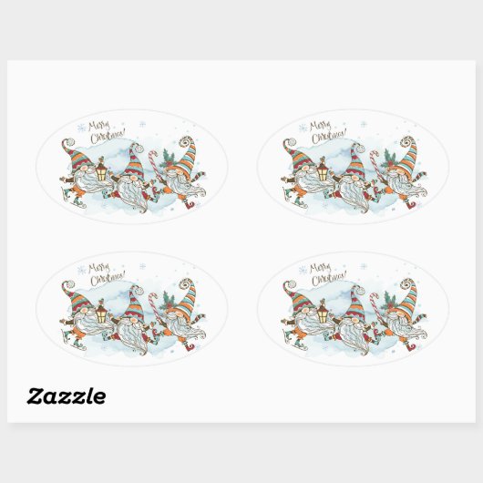 Merry kerst Gnomes Oval Sticker (Vel)