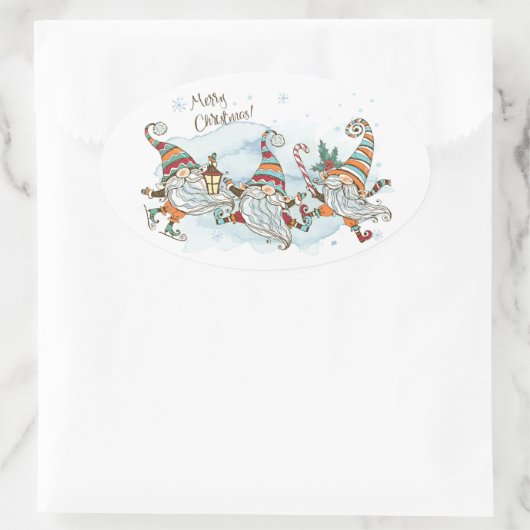 Merry kerst Gnomes Oval Sticker (Tas)