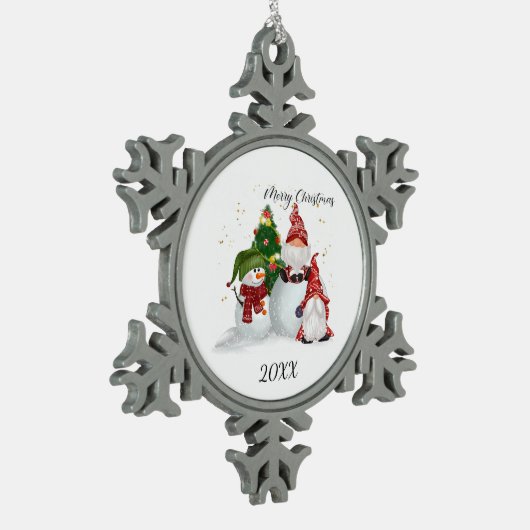 Merry kerst Gnomes Snowman Tin Sneeuwvlok Ornament (Links)