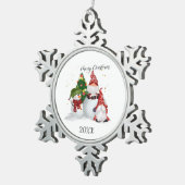 Merry kerst Gnomes Snowman Tin Sneeuwvlok Ornament (Rechts)
