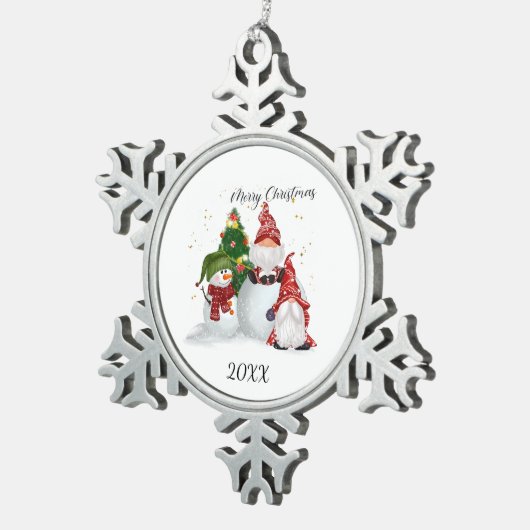 Merry kerst Gnomes Snowman Tin Sneeuwvlok Ornament (Rechts)