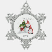 Merry kerst Gnomes Snowman Tin Sneeuwvlok Ornament (Voorkant)
