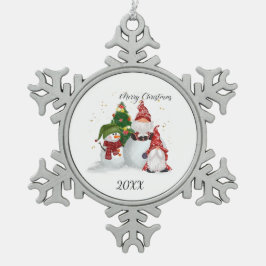 Merry kerst Gnomes Snowman Tin Sneeuwvlok Ornament