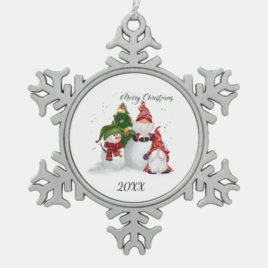 Merry kerst Gnomes Snowman Tin Sneeuwvlok Ornament (Voorkant)