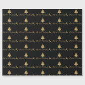 Merry kerst Gold Black Pattern Typografie Cadeaupapier (Vlak)