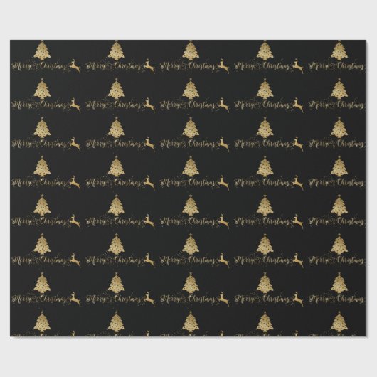 Merry kerst Gold Black Pattern Typografie Cadeaupapier (Vlak)