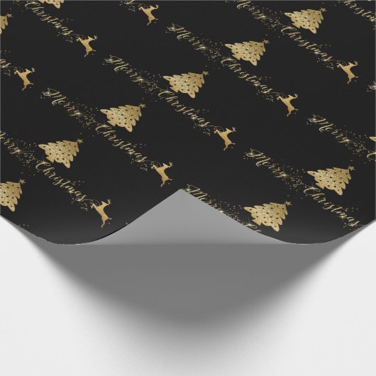 Merry kerst Gold Black Pattern Typografie Cadeaupapier (Hoek)