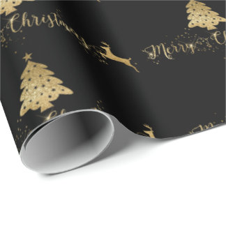 Merry kerst Gold Black Pattern Typografie Cadeaupapier