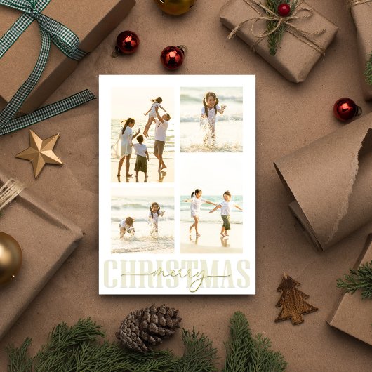 Merry kerst Gold Elegant Calligrafie 5 Foto Feestdagenkaart