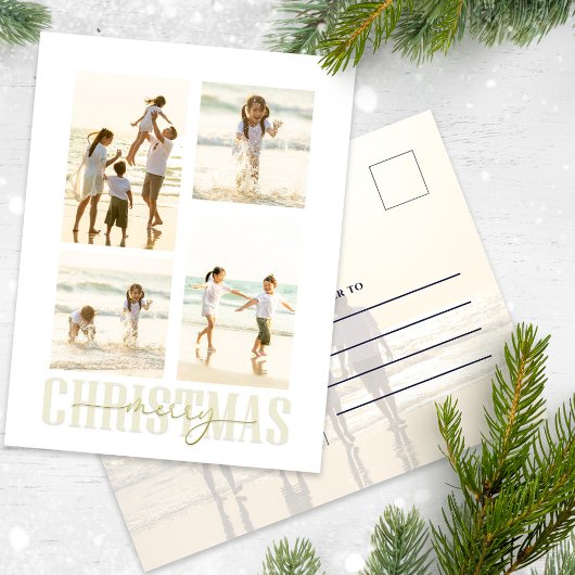 Merry kerst Gold Elegant Calligrafie 5 Foto Feestdagenkaart