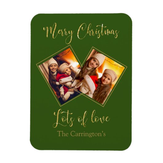Merry kerst Gold Fotonaam Green Magnet Magneet (Verticaal)