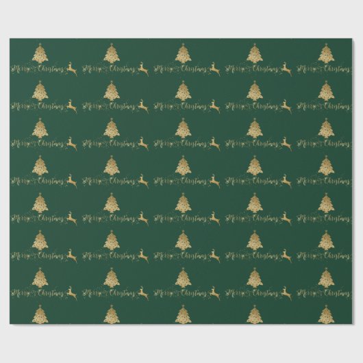 Merry kerst Gold Green Pattern Typografie Cadeaupapier (Vlak)