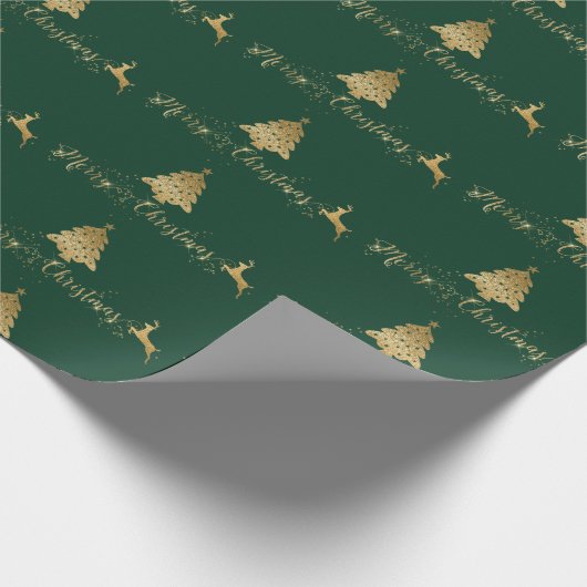Merry kerst Gold Green Pattern Typografie Cadeaupapier (Hoek)