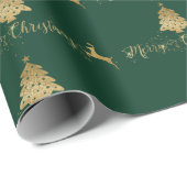 Merry kerst Gold Green Pattern Typografie Cadeaupapier (Rol Hoek)