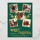 Merry kerst Gold Photo Collage Green Folie Feestdagenkaart (Voorkant)